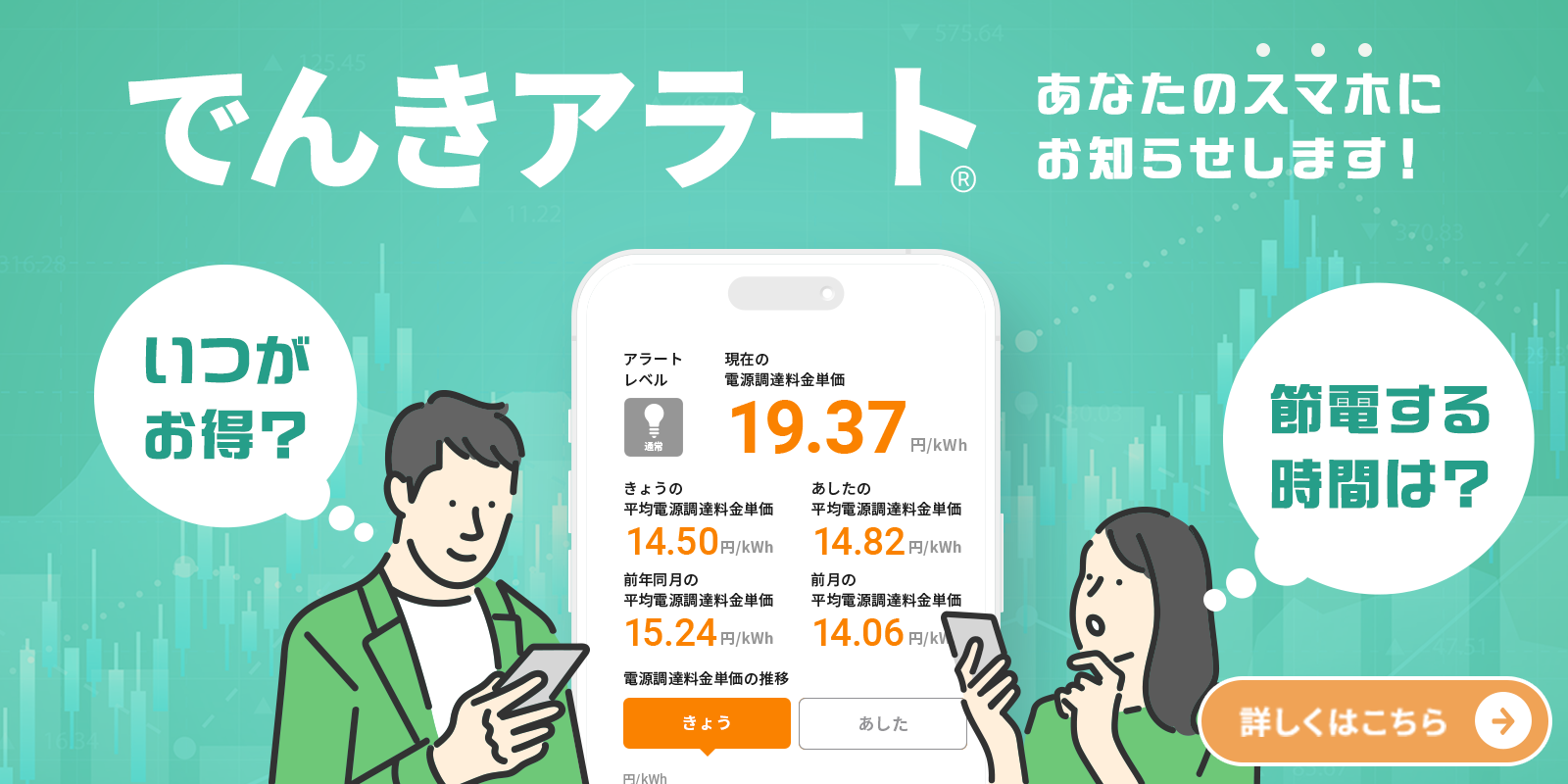 でんきアラート　あなたのスマホにお知らせします！「いつがお得？」「節電する時間は？」